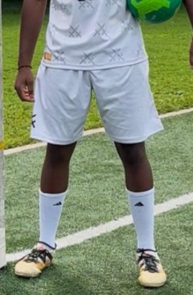 Person standing on a soccer field with a goalpost and green ball