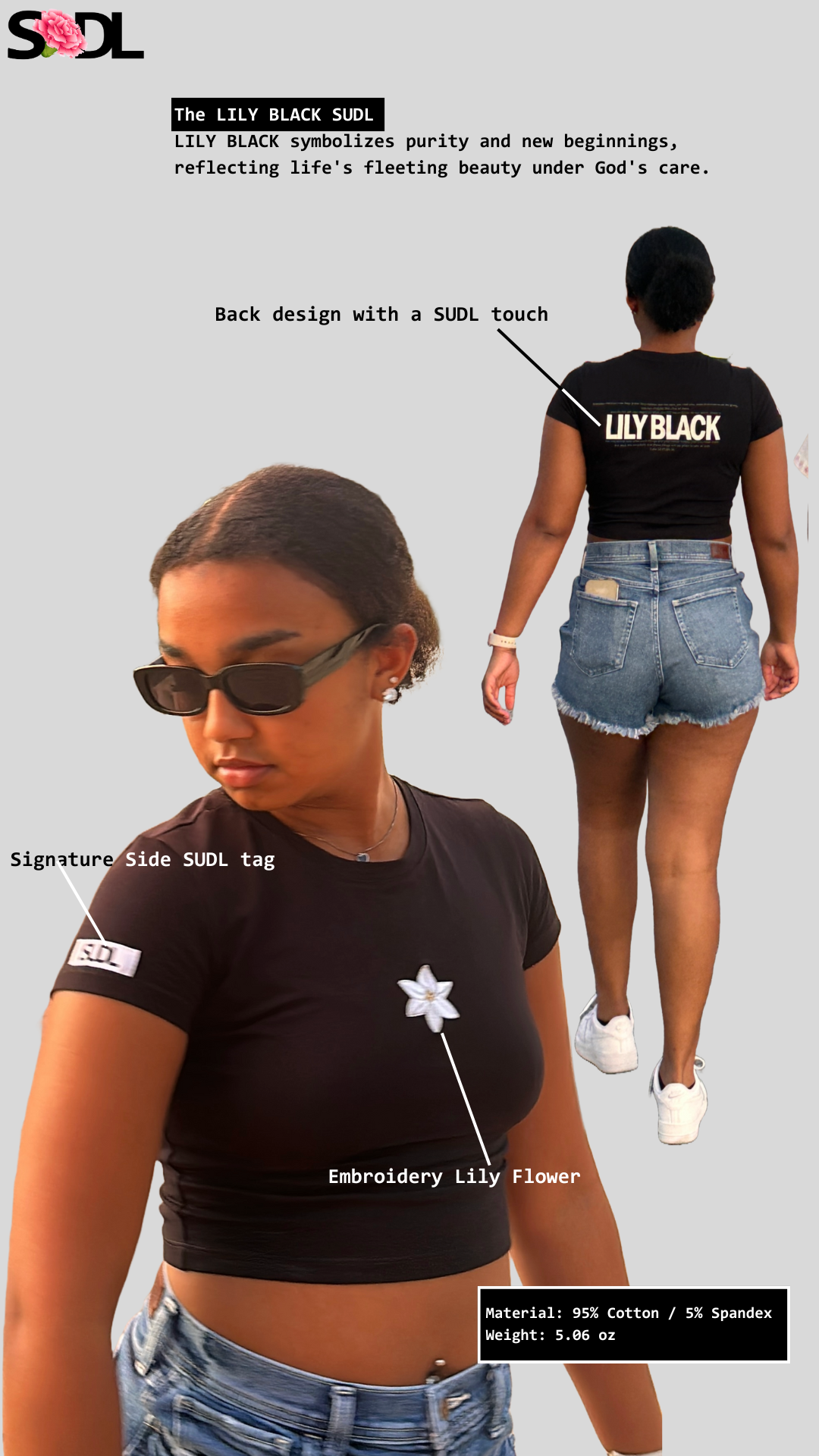 SUDL BABY TEE - LILY BLACK